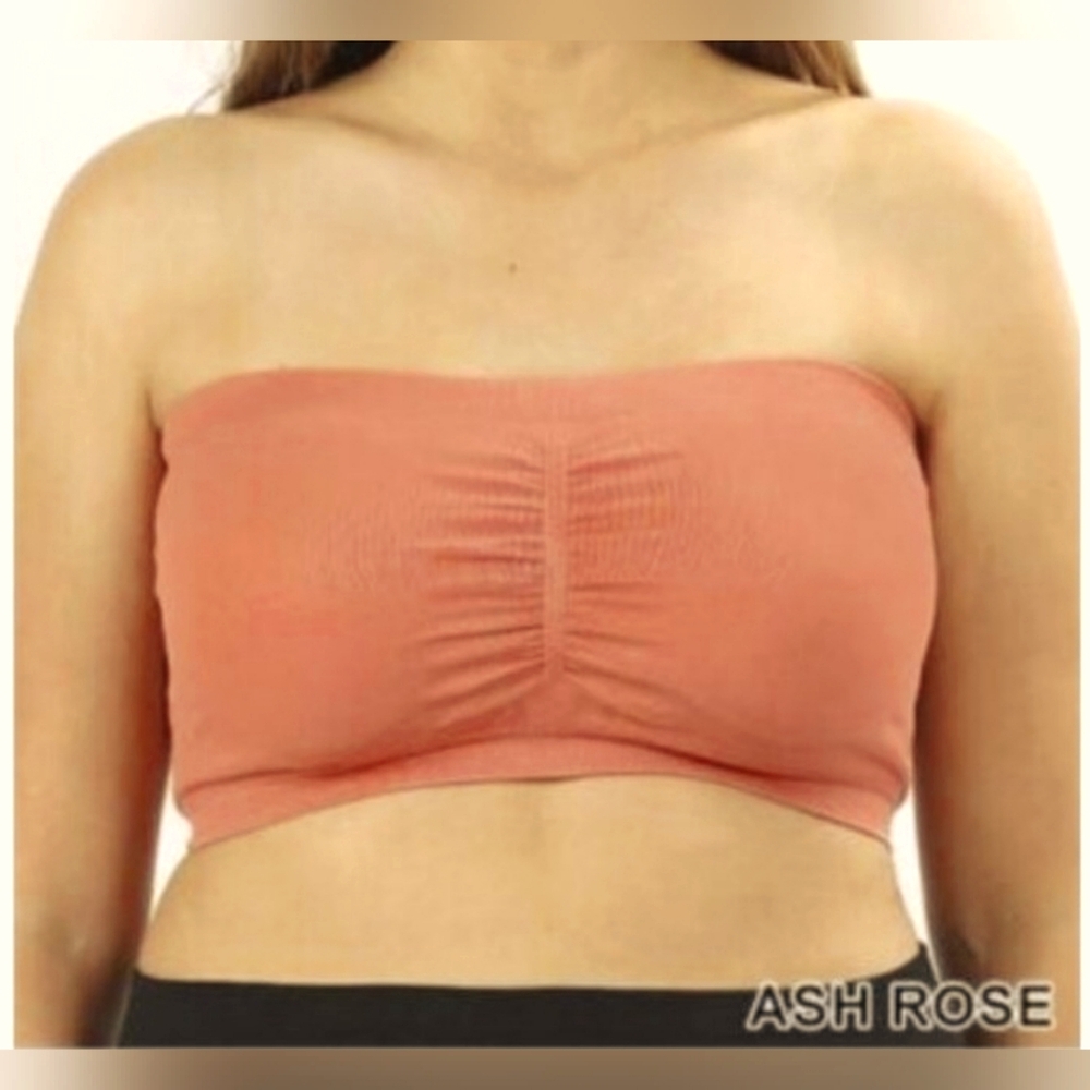 Zenana: NIB, + size, 7" Strapless Bandeau w/removable pads,1X-2X/2X-3X, Ash Rose